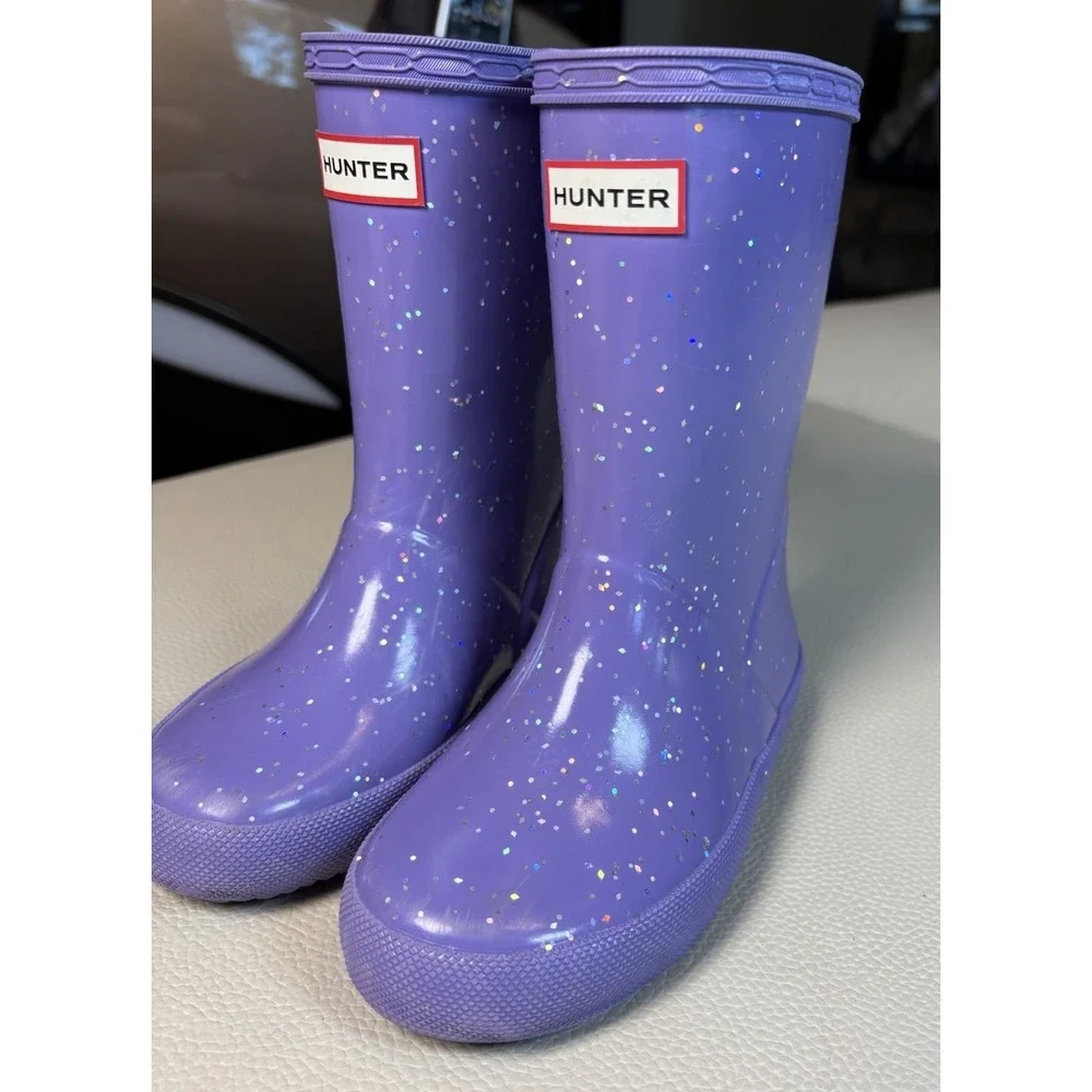 Hunter Kids Purple Glitter Rain Boots Waterproof Size 10